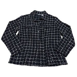 Chico's Women's Black & White Tweed Blazer Jacket Button Front, Size 2 (US L)